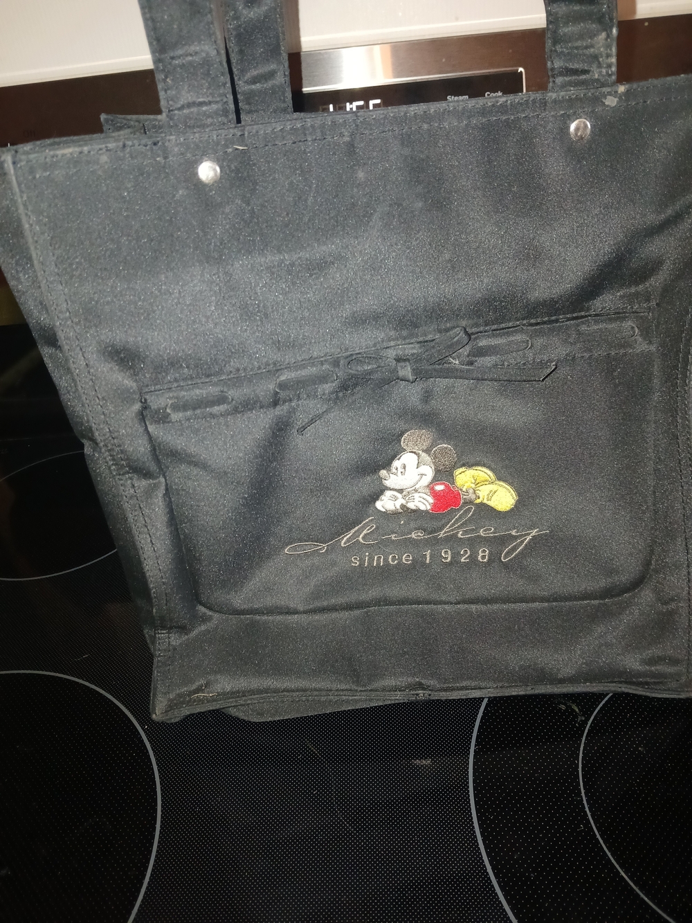 Disney Black Tote with Embroidered Mickey Accent